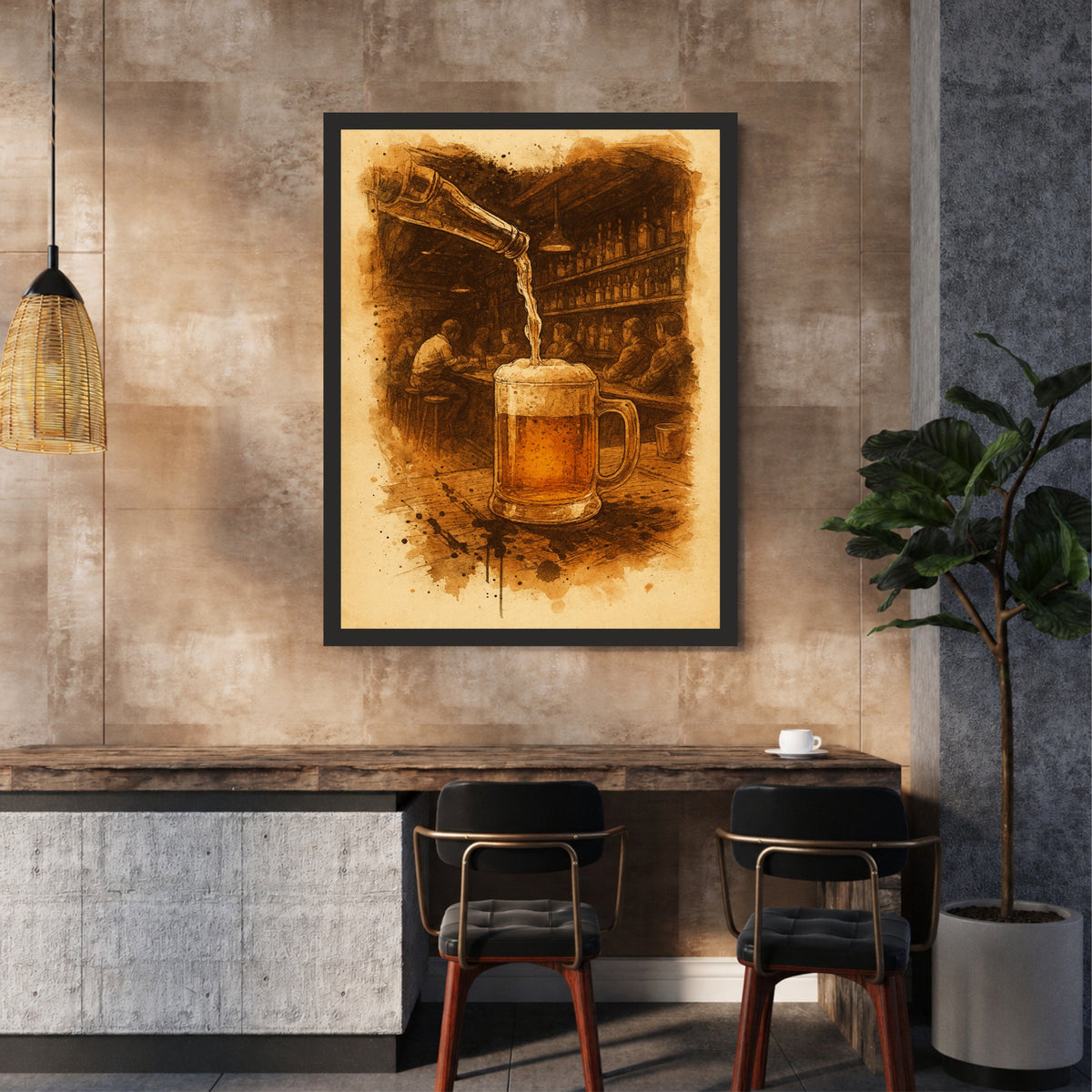 Beer Wall Art | Framed Beer Mug Artwork | Vintage Pub & Bar Décor | Beer Lover Gift