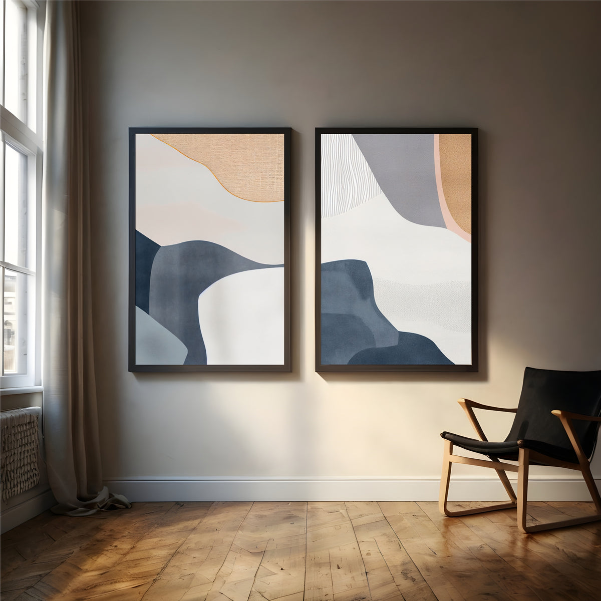 Abstract Blue Beige Wall Art Set | Modern Neutral Minimalist Decor