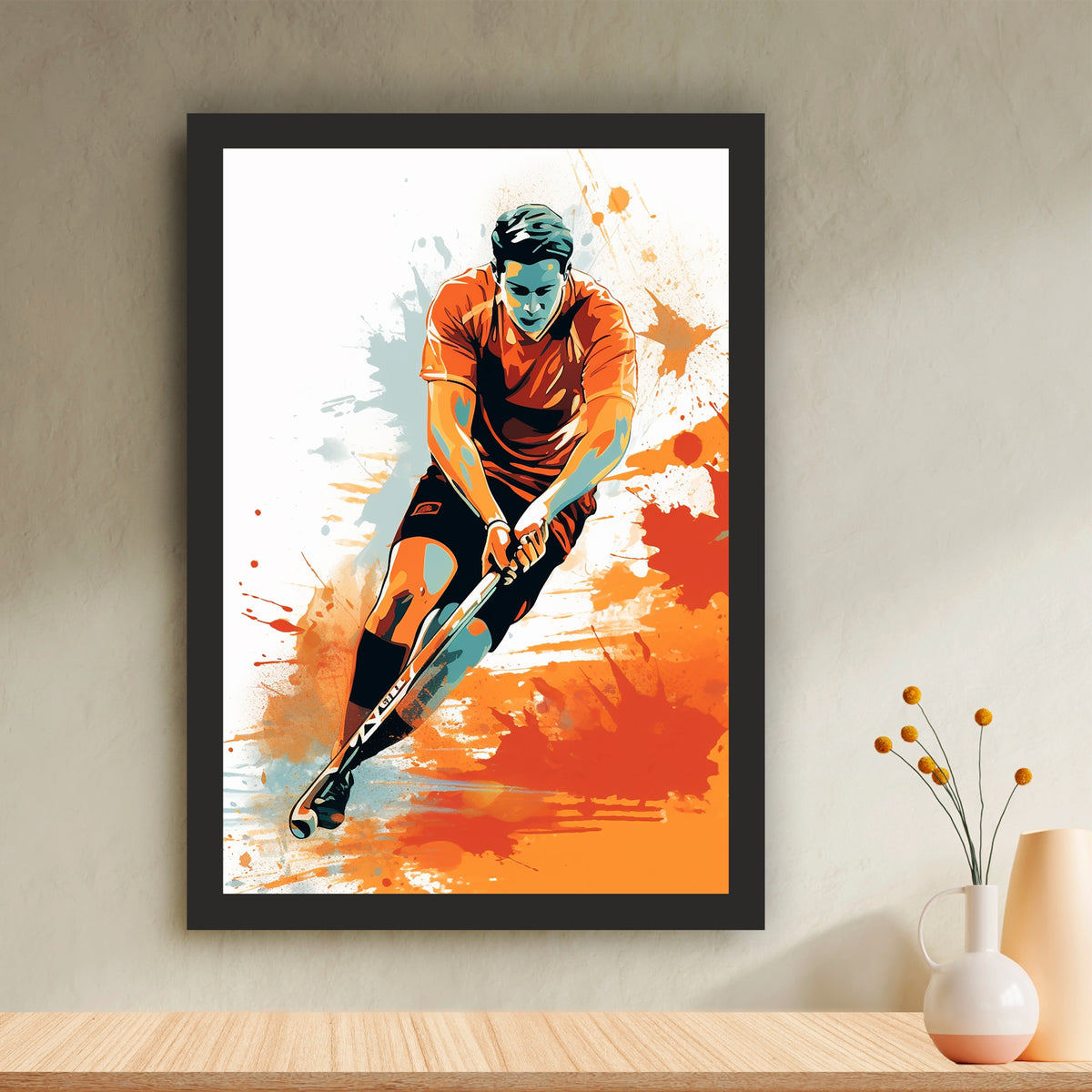 Hockey Wall Art – Dynamic Hockey Player Poster, Modern Sports Artwork, Inspirational Framed Wall Décor for Gym, Bedroom, Sports Room & Hockey Lovers