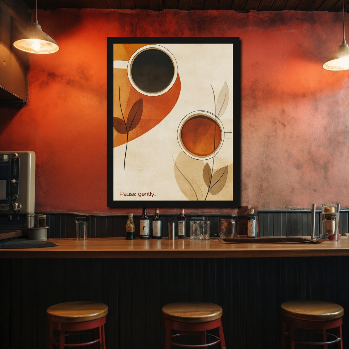 Pause Gently Wall Art | Minimalist Coffee Canvas Print | Modern Kitchen & Café Decor