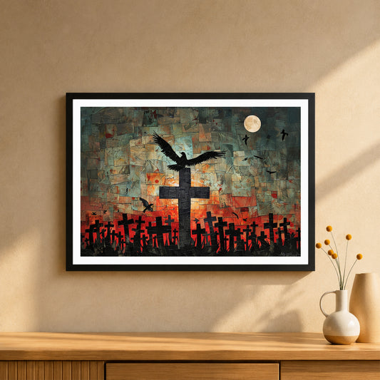 Good Friday Cross Wall Art | Contemporary Christian Cross Canvas Print | Modern Religious Collage Artwork | Faith & Christian Home Decor