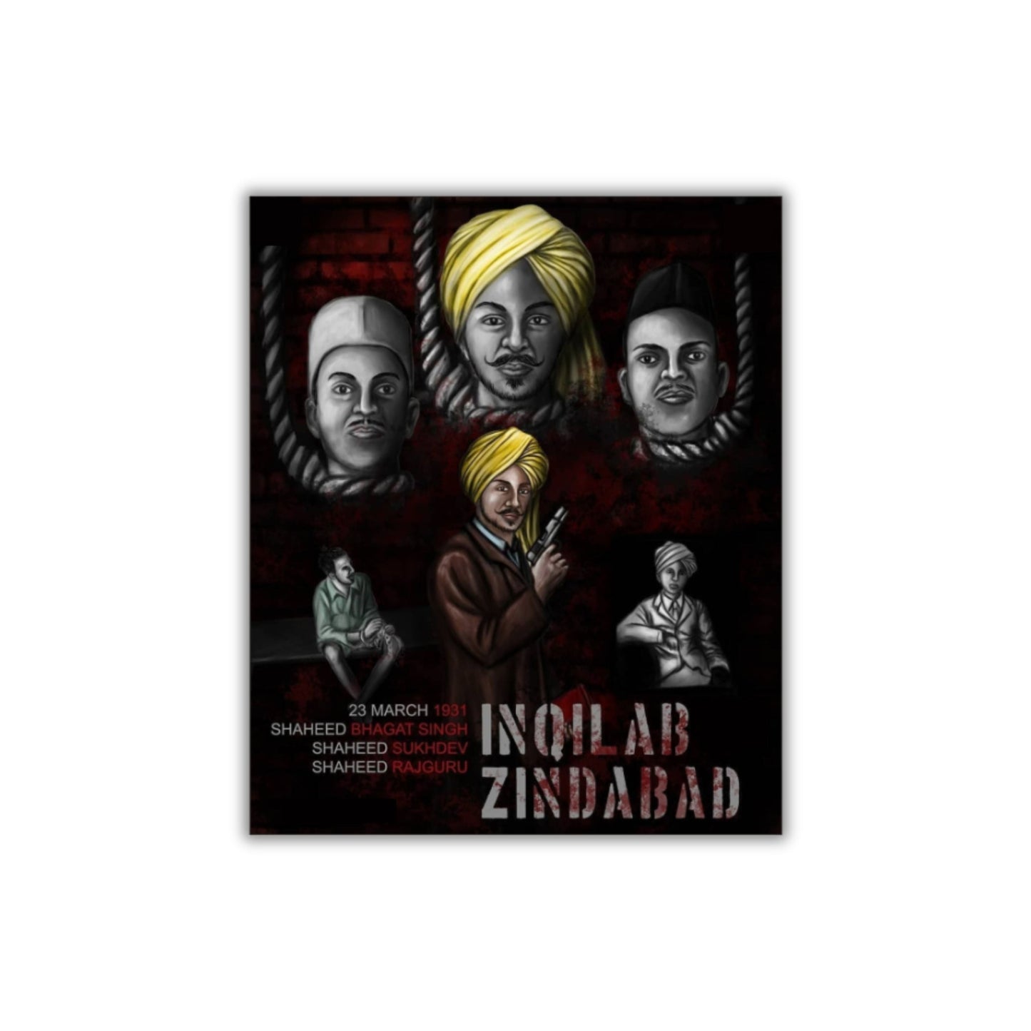Shaheed Bhagat Singh, Rajguru & Sukhdev Motivational Wall Frame – A Tribute to the Martyrs of India