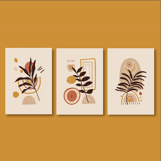 Boho Geometric Botanical Wall Frame Set – Modern Abstract Minimal Decor 🌿✨