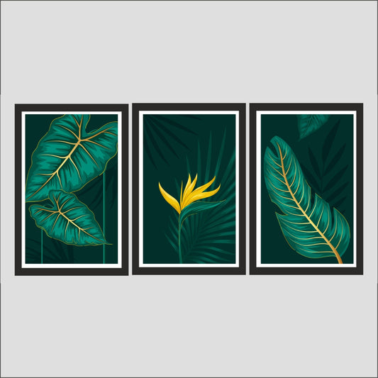Tropical Jungle Leaf Wall Frame Set – Modern Botanical Home Décor 🌴💛