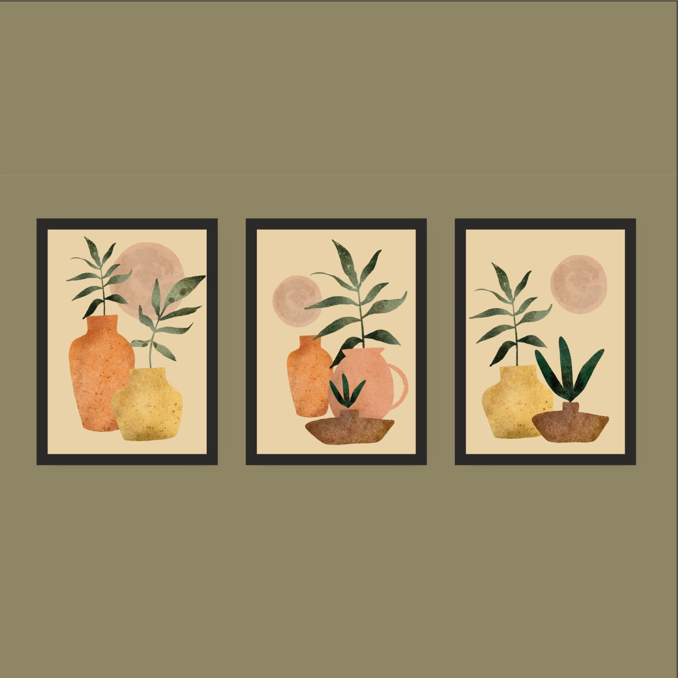 Terracotta Botanical Wall Frame Set – Earth Tone Minimal Décor 🌿✨