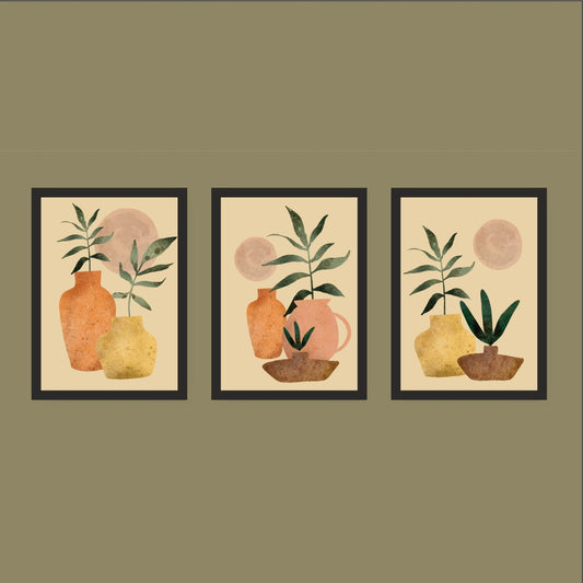 Terracotta Botanical Wall Frame Set – Earth Tone Minimal Décor 🌿✨