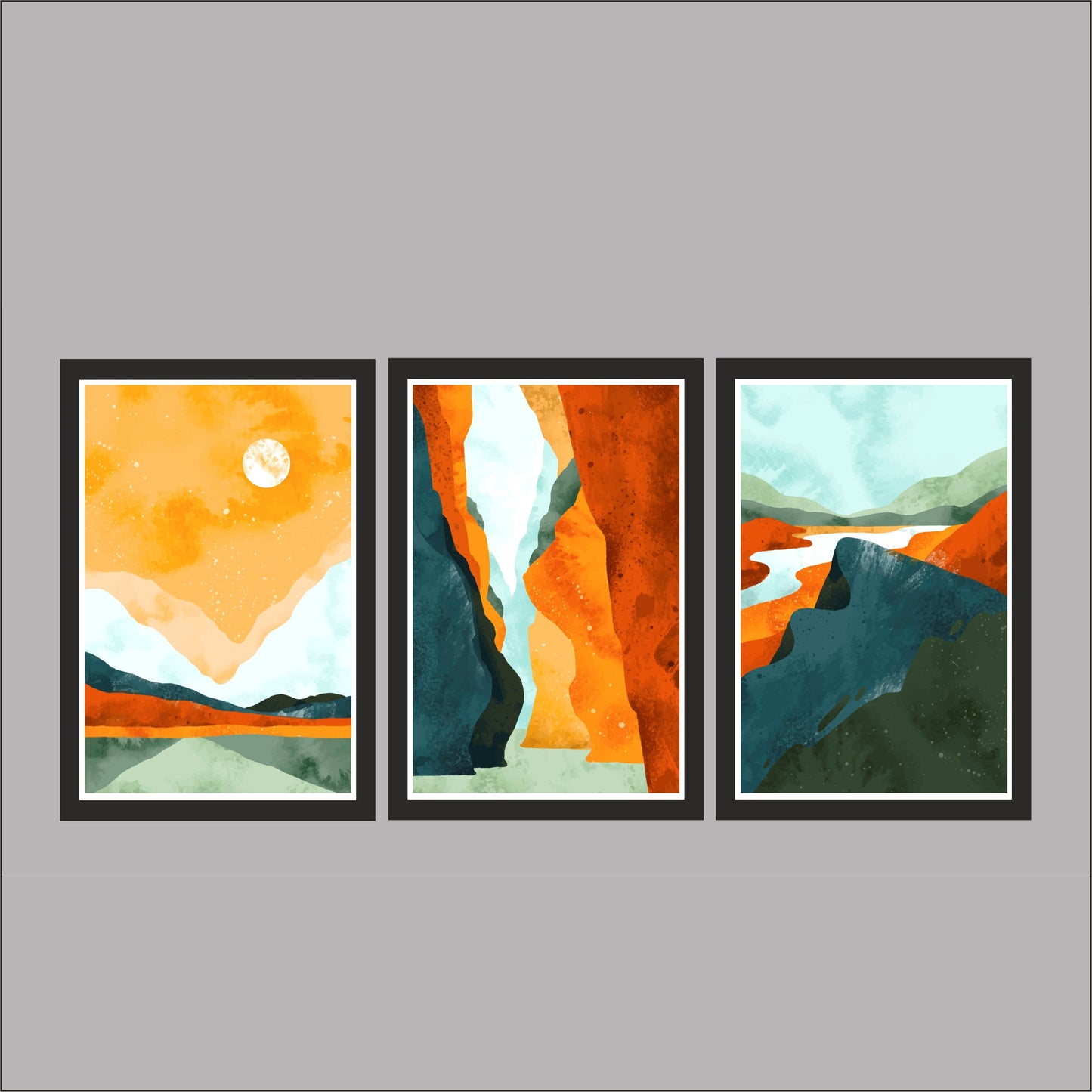 Abstract Canyon Landscape Wall Frame Set – Modern Nature-Inspired Home Décor 🌄✨