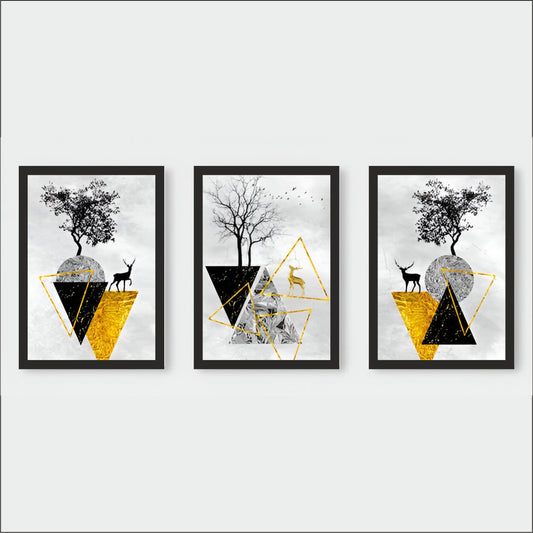 Golden Geometric Deer Wall Frame Set – Luxury Nature-Inspired Modern Decor 🦌✨